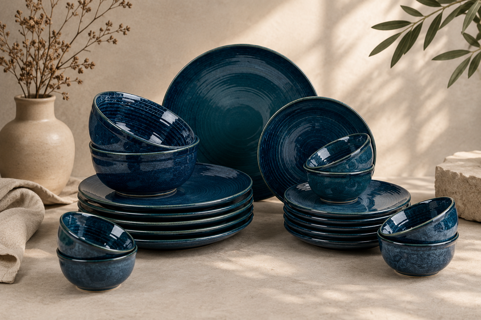 Blue Spiral Drinnerset Ceramic