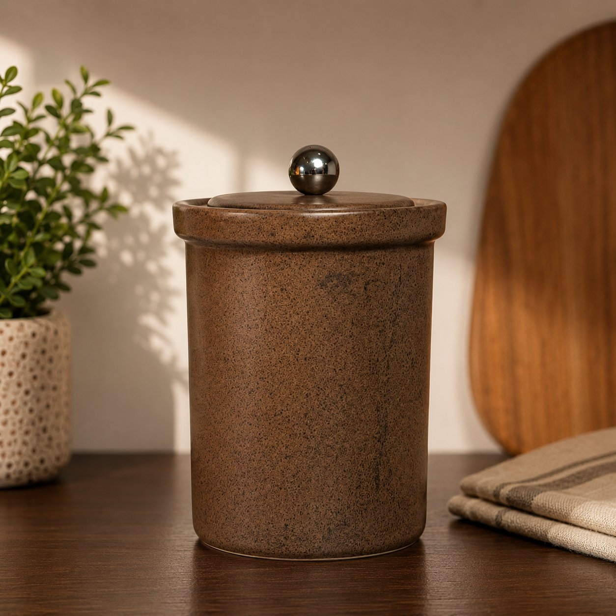 Speckled Brown Ceramic Storage Jar
