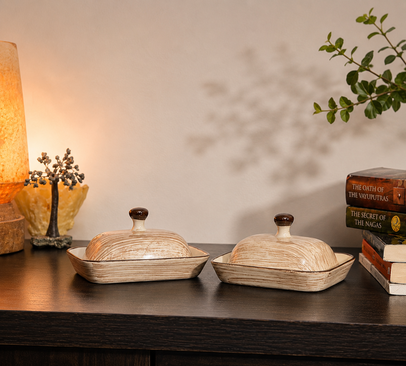 Textured Ceramic Butter Dish Set – Set of 2