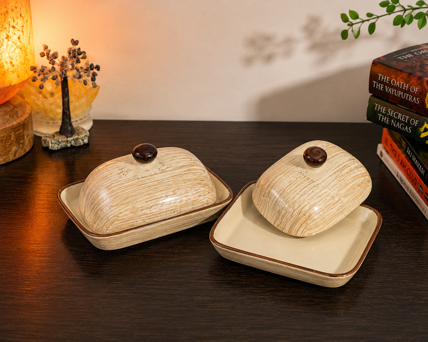 Textured Ceramic Butter Dish Set – Set of 2