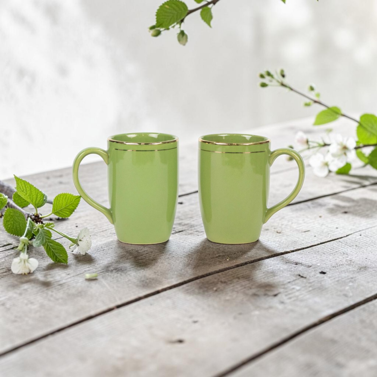 Green Golden Ring Porcelain Mug