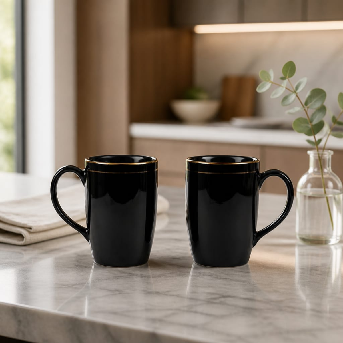 Black Gold Lining Mug Set of 2