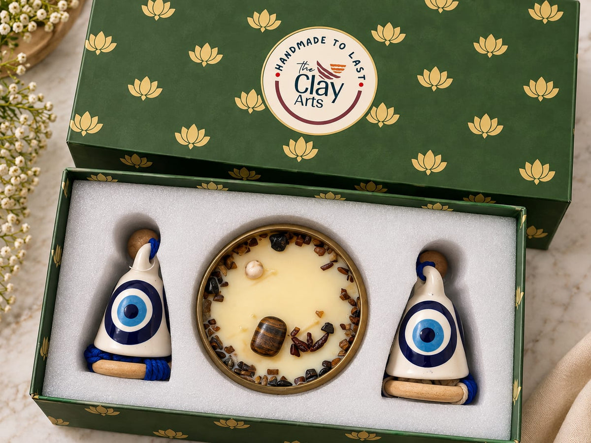 Evil Eye Bell & Hamsa Protection Candle Gift Set