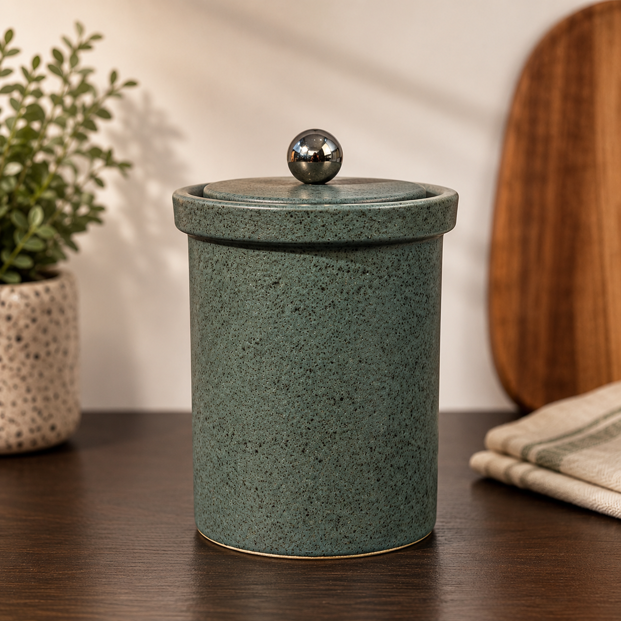 Speckled Sage Green Ceramic Storage Jar