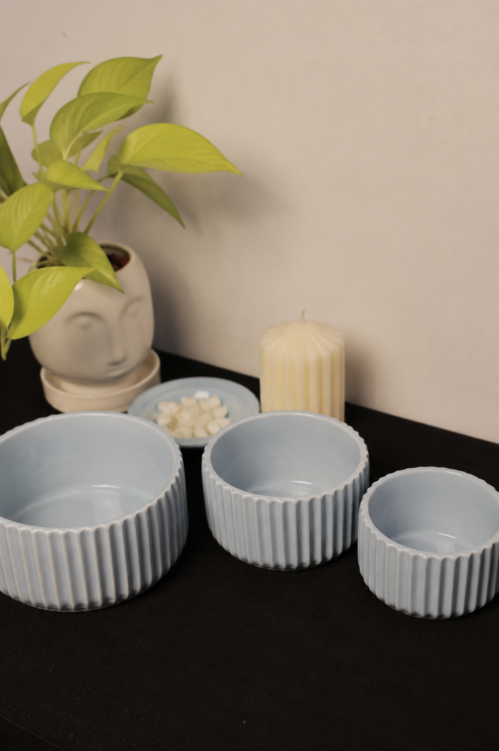 Pastel Blue Fluted Ceramic Bowls