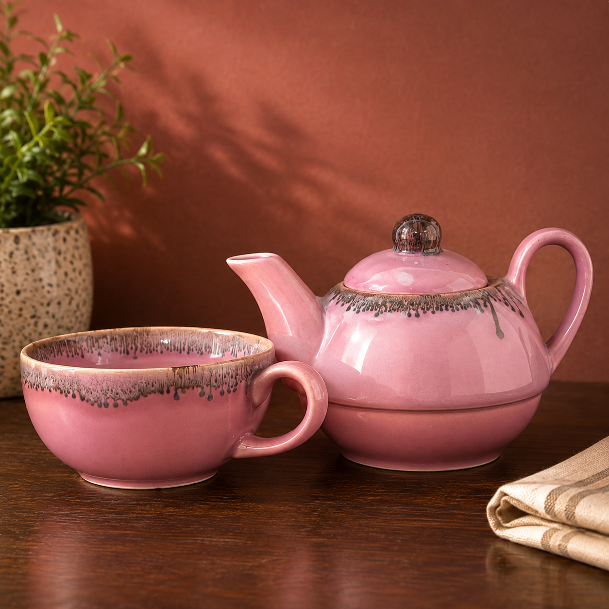 Pink Ceramic Tea-for-One Set