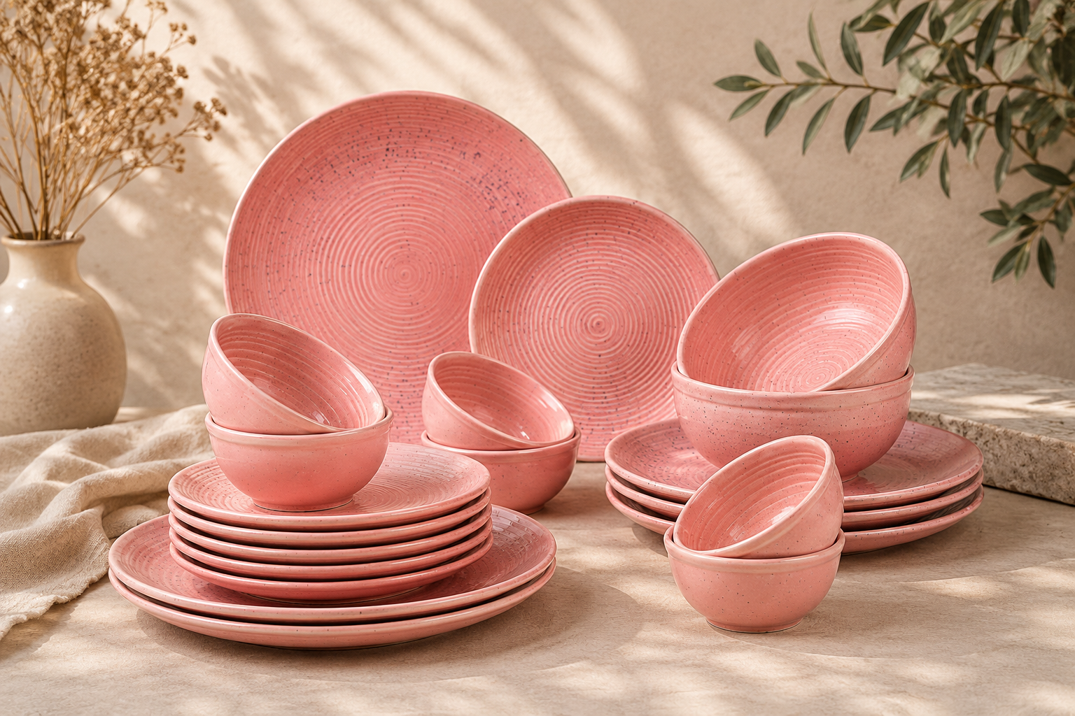 Pink Spiral Dinner Set Ceramic
