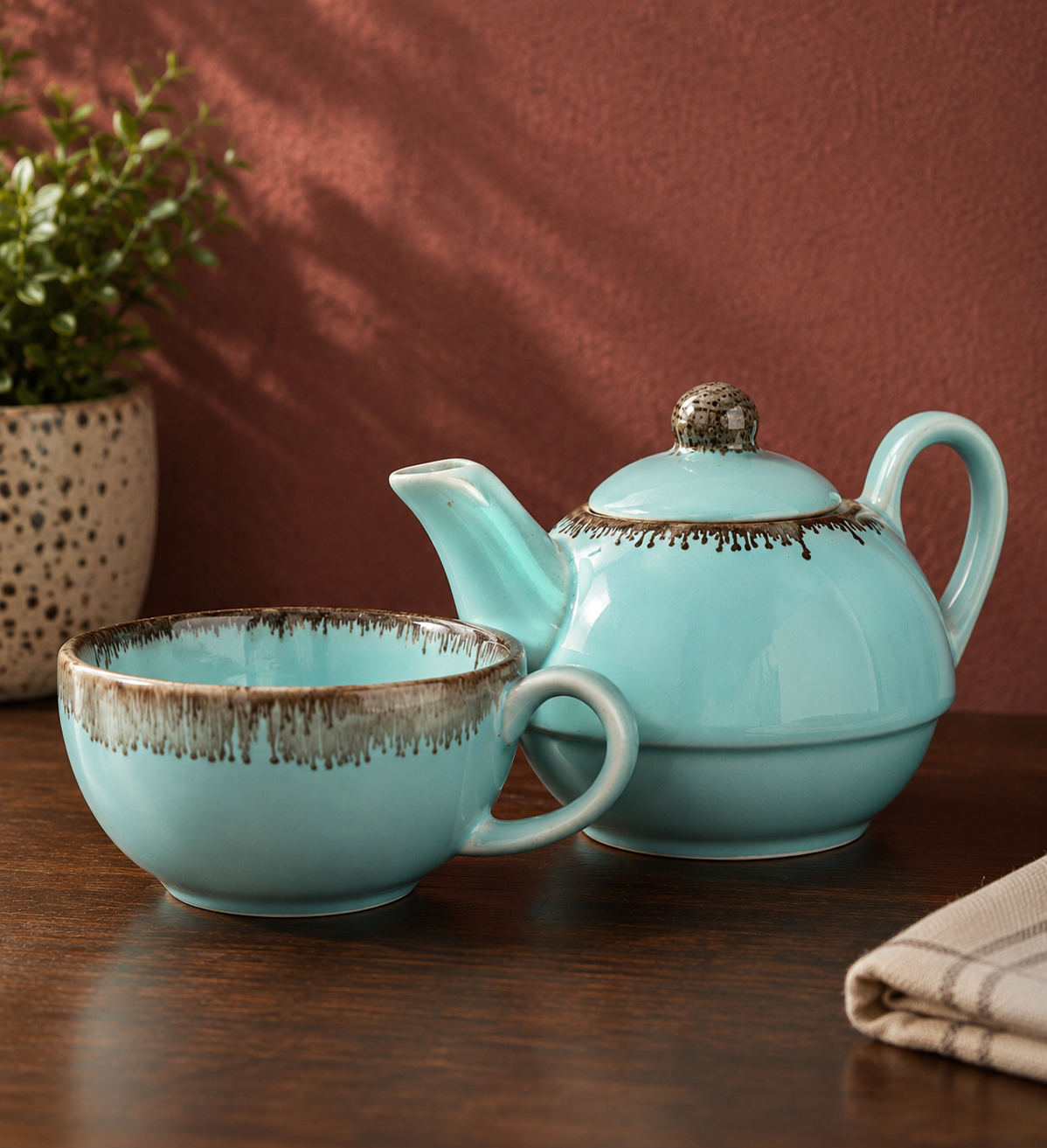 Turquoise Ceramic Tea-for-One Set