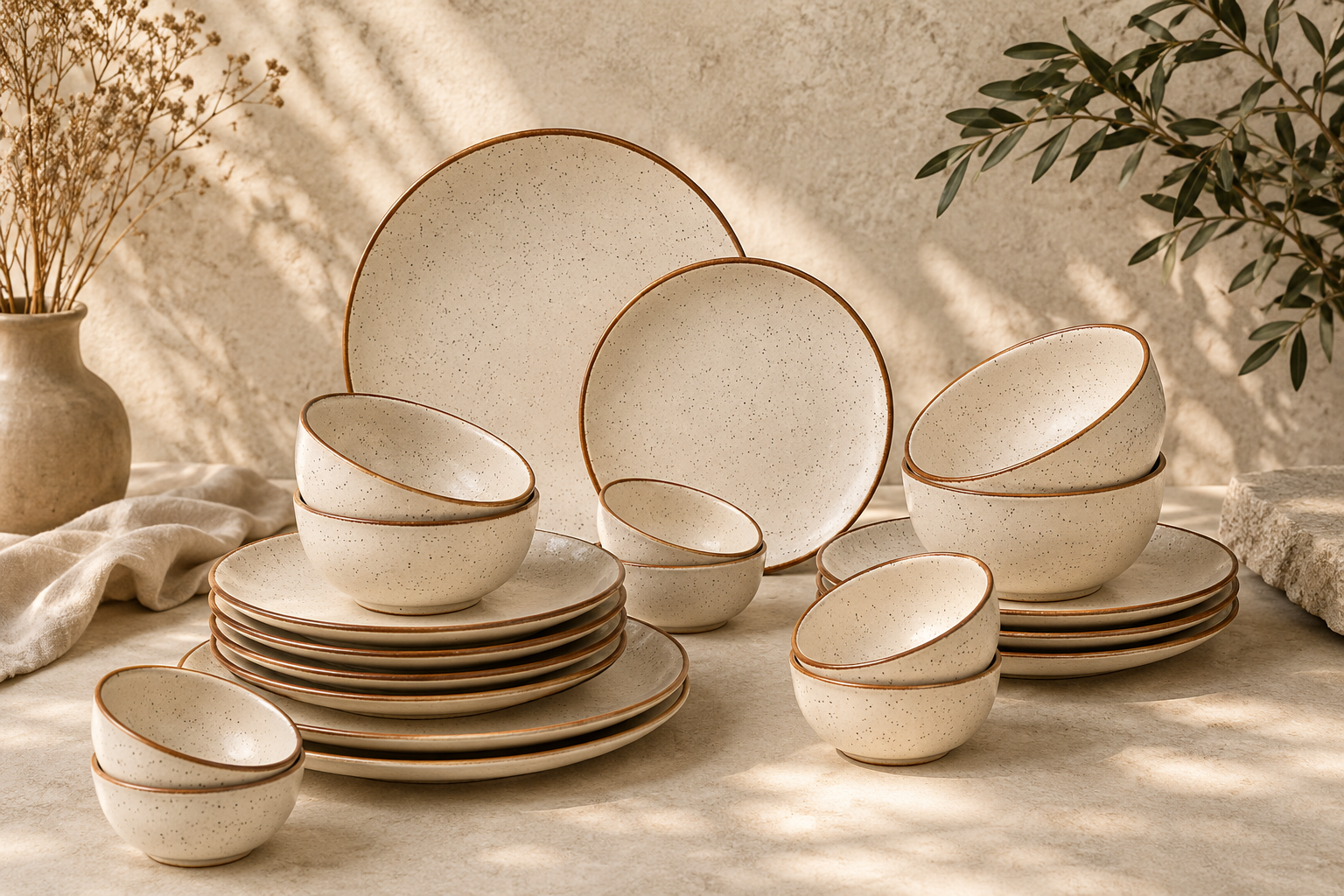 White Speckled Dinner Set Ceramic